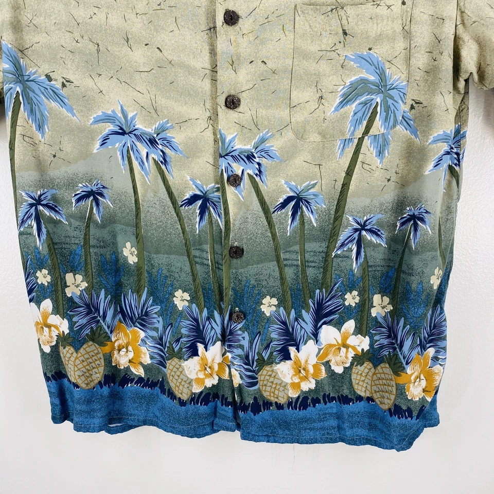 Рубашка на пуговицах мужская Hana Bay Island стиль размер L ладони ананас и гибискус - Изображение 3 из 4