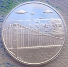 1 oz. 2023 UFO'S over SAN FRANCISCO Golden Gate Bridge round BU .999 fine silver