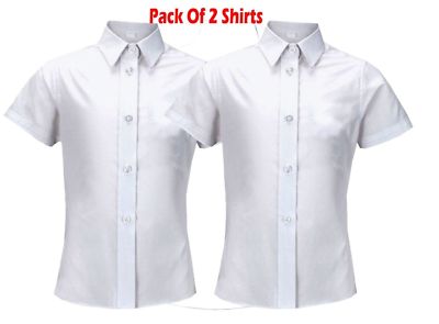 2er Pack Mädchen Shirt Bluse Oberteil weiß Schuluniform Kurzarm 3-16 Jahre 26''-52''