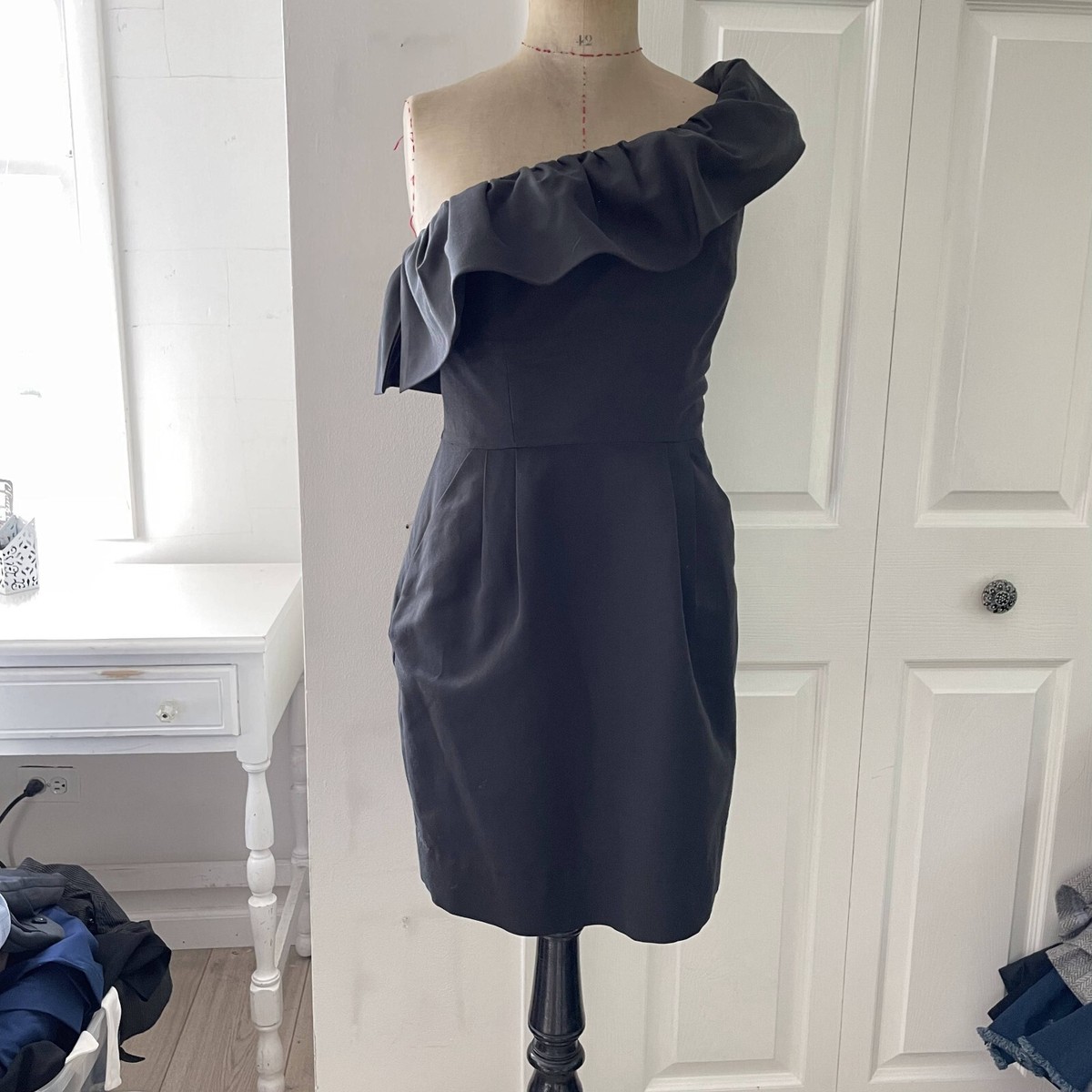 rebecca taylor one shoulder ruffle dress Rebecca Taylor Black One Shoulder Ruffle Dress 8