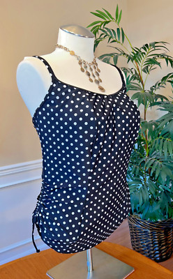 Panache  ''Anya Spot'' Ruched Side-Tie U/W Polka-Dot Tankini SwimTop, US Size 42FF