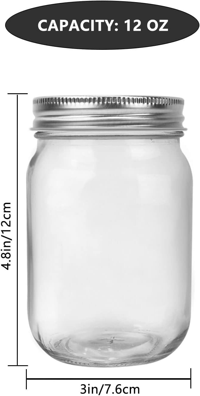 20 Pack Glass Mason Jars, 12 Oz Clear Glass Jars with Regular Mouth and