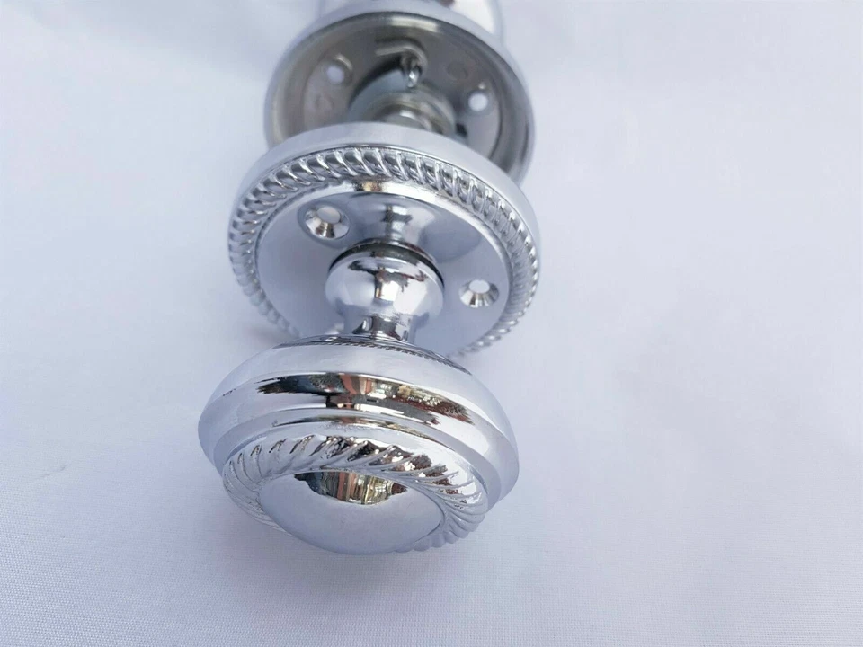 Door Knobs Chrome Interior Mortice Georgian Rope 63mm Diameter Rose 50mm Knob D1 - Image 4 of 4