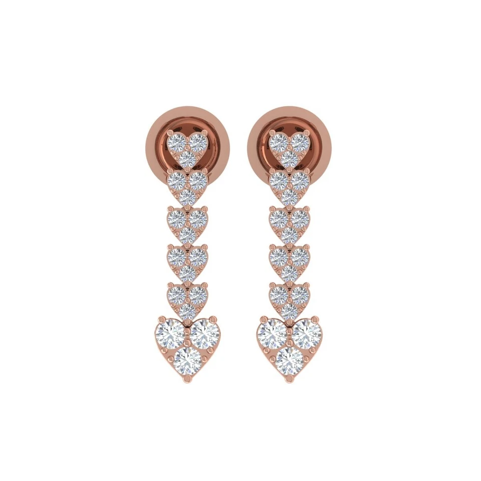 0.73 Ct Lab Grown CVD Round Diamond Dangle Heart Earrings 18k Rose Solid Gold - Image 2 of 4