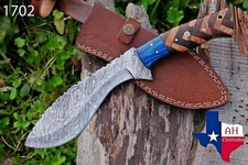 12”CUSTOM HAND FORGED DAMASCUS STEEL HUNTING KUKRI KNIFE W/WOOD HANDLE AH-1702