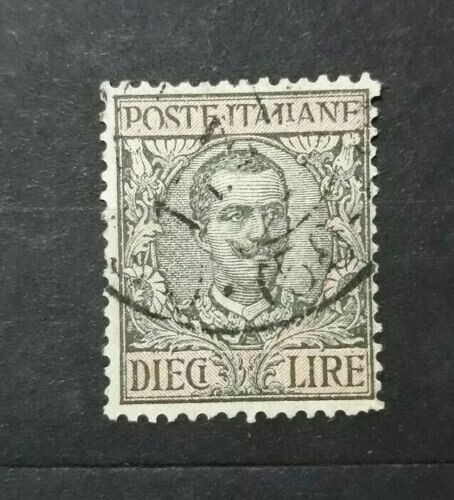 Königreich, Floral 10 Lire, gebrauchter Druck ITALIENISCHE POST unvollständig unten 91c