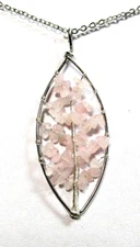 Silver Tone Pink Rose Quartz Tree Of Life Pendant 22" Necklace - NWOT (#3394)