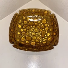 Libbey Ashtray Pebble Amber Glass MCM Mint Condition Made In USA EUC Nice!