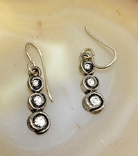 Sterling Silver Swirl 3 Stone CZ Line Drop Dangle Hook Earrings 1BB