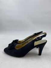 Salvatore Ferragamo Black Fabric Rosette Slingback Heels Size 5 B COA