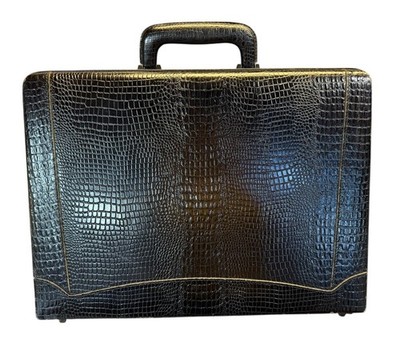 Vintage Expandable Mock Croc Faux Crocodile Leather Briefcase Presto Lock