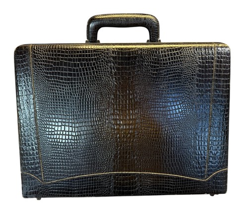 Vintage Expandable Mock Croc Faux Crocodile Leather Briefcase Presto Lock