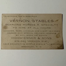 c. 1910 Vernon Stables Boarding Horses Coaches Brooklyn NY BUSINESS Vtg Card