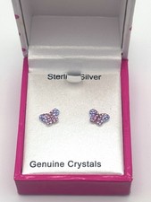 New Charming Girl Sterling Stud Earrings With Blue Pink Purple Crystal Butterfly