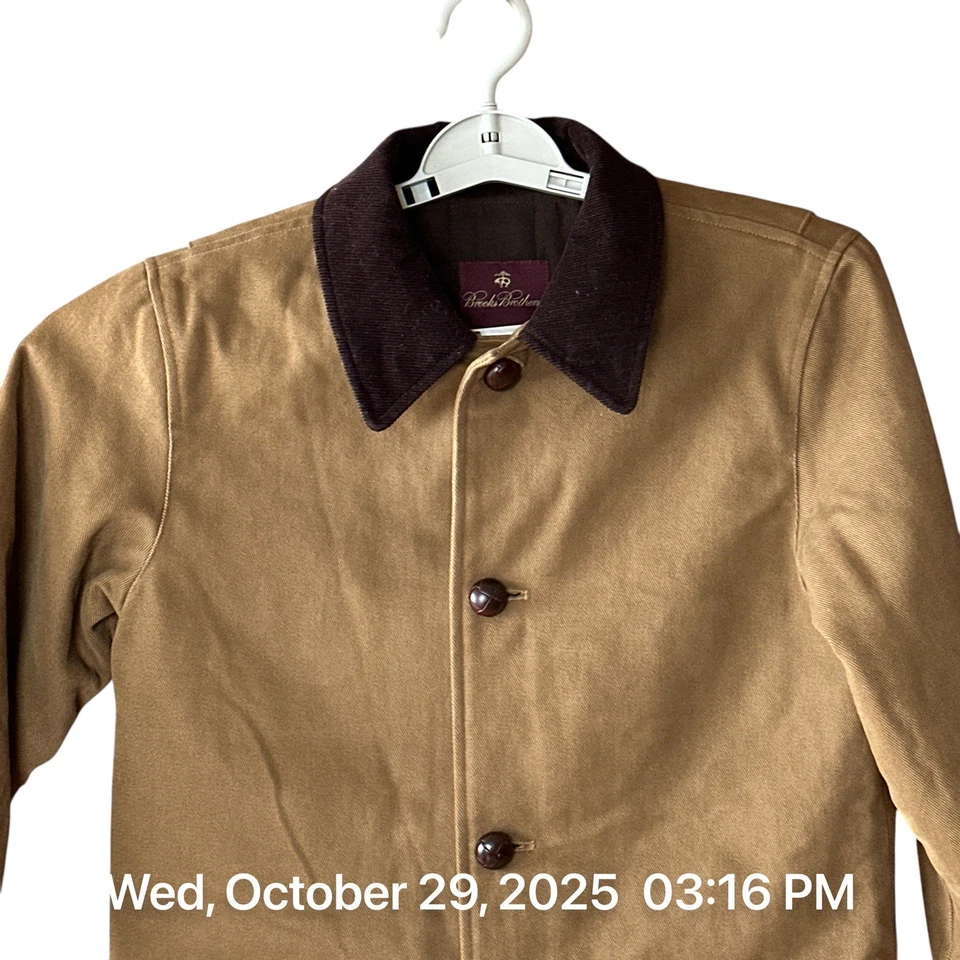 Brooks Brothers Chore Barn Coat Boys Medium Brown Canvas Lined Corduroy Collar - Image 2 of 4