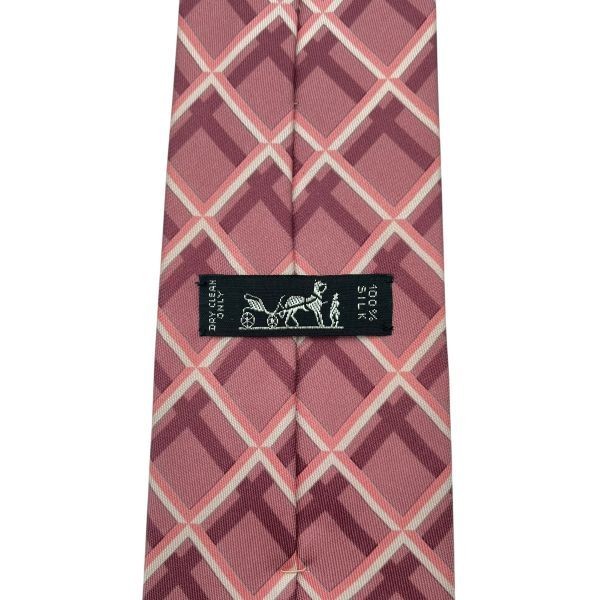 Hermes Micro Pattern Checkered Silk Tie - Pink, R… - image 5
