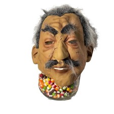 Vtg Halloween Latex Mask Creepy Old Man Mustache Cracked Face Hair