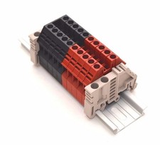 Dinkle Assembly DK4N Red/Black 10 Gang DIN Rail Terminal Blocks, 10-22 AWG, 3...