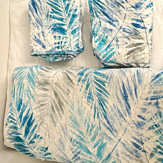 Blue & White Palm Leaf Quilted king Quilt Cotton/Poly with Two king shams