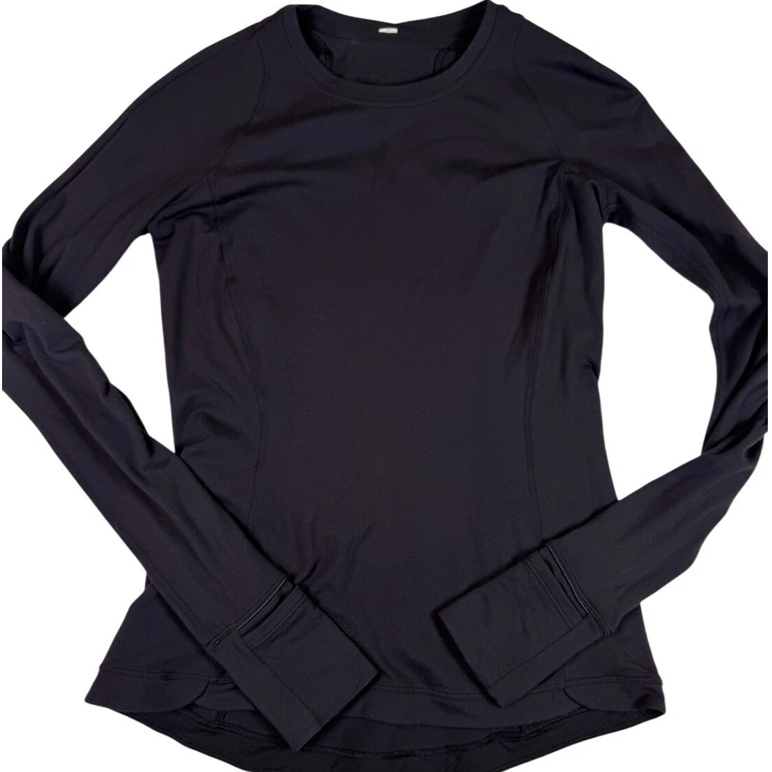 Lululemon Rulu Run Long Sleeve Athletic Top Black Sz 6 Thumbholes Zipper Pocket