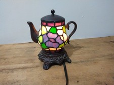 Tiffany Style Stained Glass Teapot Accent Floral Light Table Lamp Tested
