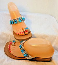 Yellow Box Brand Brianna Sandals -Toe Ring Blue Crystal Bling Women's Size 6