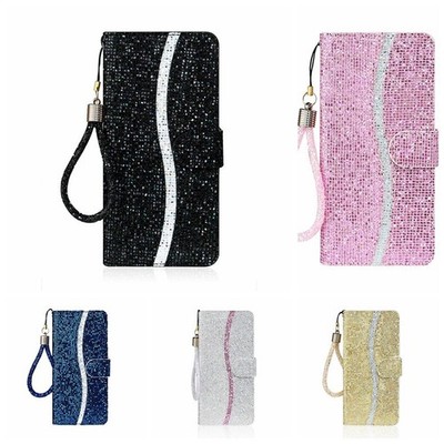 Glitter Bling Wallet Phone Case For Samsung S23 S22 A14 iPhone 16 15 14 13 12 11