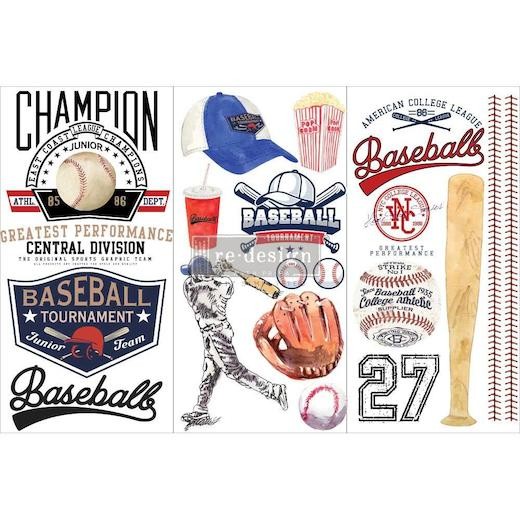 Prima Marketing Re-Design 6""x12"" Decor Transfers 3pcs - Baseball