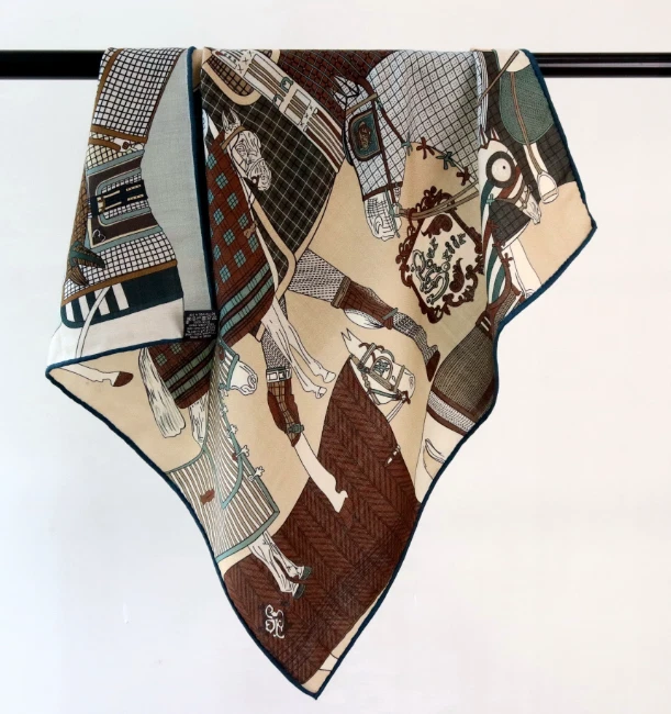 70% Cashmere 30% Silk Scarf Blue mat Print 27'' Neckerchief Shawl Bandana Wrap