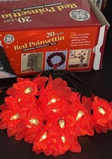 Vintage Christmas Poinsettia String Lights 20 Fancy GE  ALL WORK In Original Box