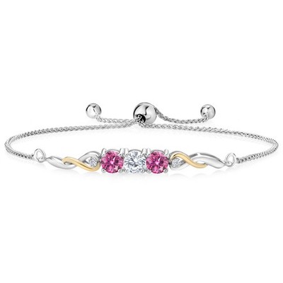 925 Sterling Silver and 10K Yellow Gold White Lab Grown Diamond Tennis Bracelet