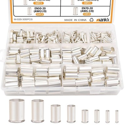 305 Pcs Wire Ferrules Kits Silver Plated Copper Crimp Terminal Connector 8 Si
