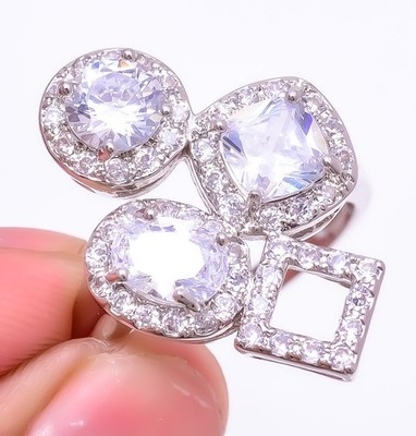 White Topaz White Rhodium Plated Gemstone 925 Silver Plated Ring s.9 R6216-355