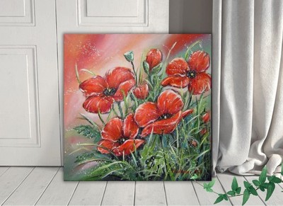 GLITZERNDE MOHNBLUMEN 60cmx60cm, Blumenbild Mohn Klatschmohn  Christiane Schwarz