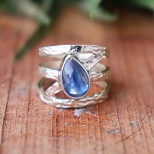 Blue Zig Zag Band Ring: Natural Blue Kyanite Gemstone, Sterling Silver