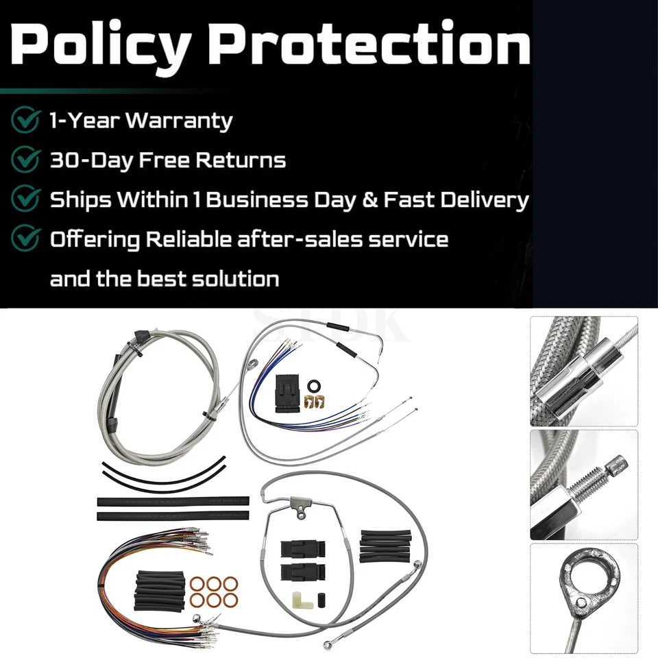 For HARLEY ROAD KING 02-06 BRAIDED HANDLEBAR CABLE  KIT APE HANGER 16" w/Cruise - Image 2 of 4