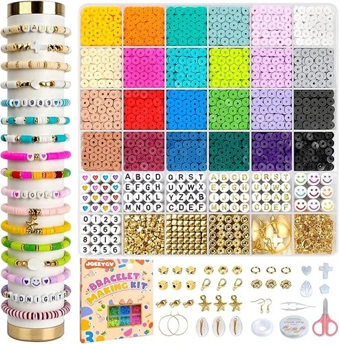 5500 Clay Beads Bracelet Making Kit 24 Colors Spacer Flat Beads for kids Jewelry