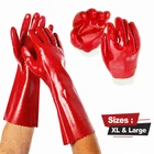 Red PVC Rubber Heavy Duty Gauntlet 16" Long Arm Chemical Safety Gloves XL
