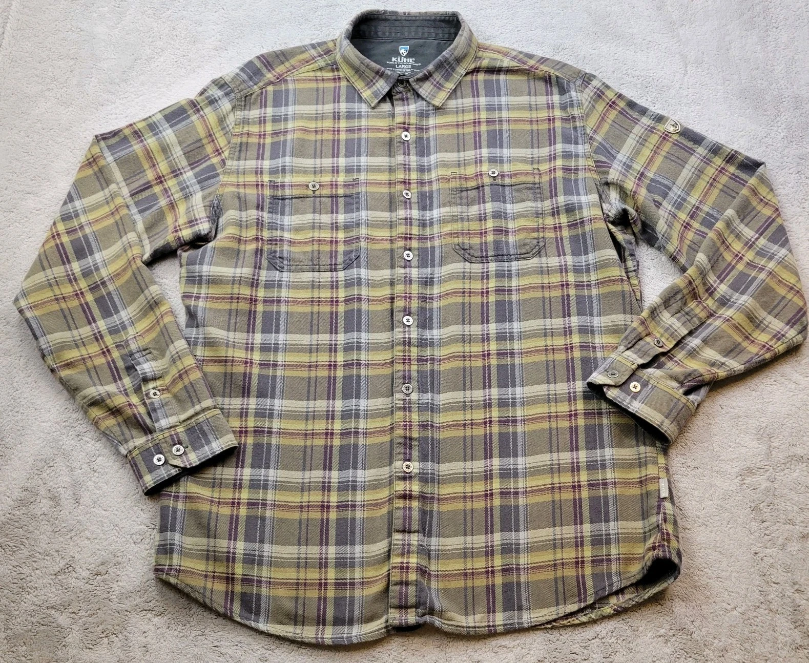 Kuhl Fugitive Flannel Shirt Mens Large Brown Plaid Button Up Outdoor Hiking 7202