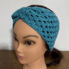 Turquoise Blue Headband Crochet Granny Pattern Ear Warmer Bandeau Handmade