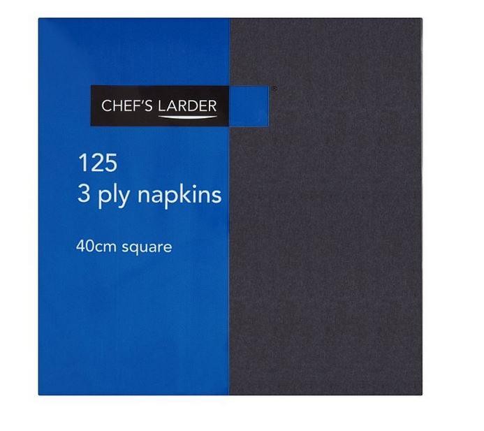 Chef's Larder 125 3 Ply BLACK Napkins 40cm Square