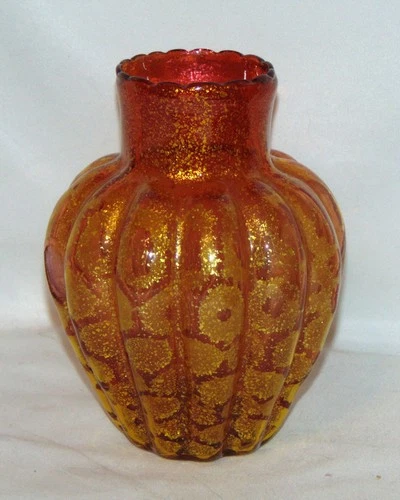 Murano Sergusa Italian 6-1/2" Melon Rib Art Glass Vase