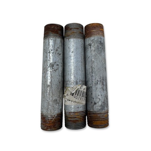 Lot of 3 Galvanized Steel Pipe Nipples - 3/4" x 5" - Schedule 40 - NPT Threaded