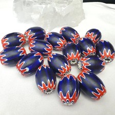 Blue Chevron Glass Bead: 6-Layer Vintage Bead (40mm x 30mm)