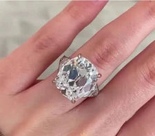 Huge Engagement Ring Old Mine Cut 5CT Cushion Lab Grown Diamond 14k White Gold