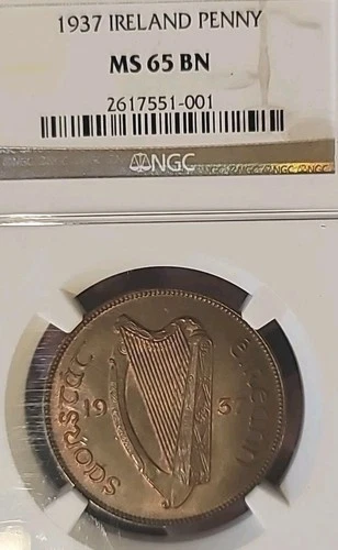 Ireland 1937 Penny Rare KeyDate High Grade Extremely Rare NGC 65 PQ LC