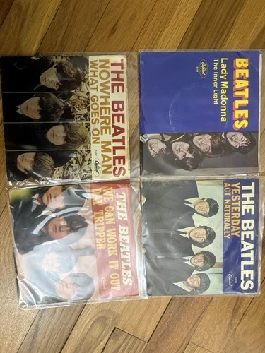 The Beatles Capitol Records FOUR 7" Vinyl Singles Nowhere Man Lady Madonna Lot!