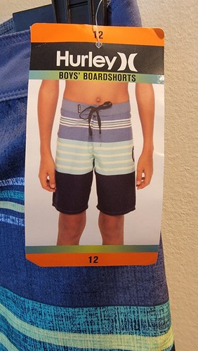 Hurley Boys Board Shorts Swim Trunks Black Yellow Blue Stripe New 7 10 12 16 - Picture 3 of 6