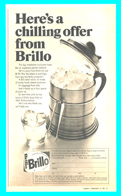 1970 BRILLO ice bucket cocktails PRINT AD mail in offer Household cleaning