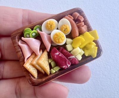 1:12 Miniature Dollhouse Cheese Ham Salami Sausage Party Tray Handmade platter